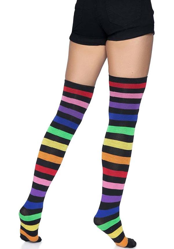 Aurora Rainbow | THIGH HIGH SOCKS - Beserk - all, all clothing, all ladies clothing, clickfrenzy15-2023, clothing, colorful, colourful, cpgstinc, discountapp, festival, fp, gifts socks, googleshopping, high socks, hosiery and socks, ladies clothing, ladies socks, long socks, multicolour, R060922, rainbow, rave, repriced260523, sep22, Sept, socks, stripe, striped, stripes, stripey, thigh high, tomfoolery, TOMIN320547, winter, winter clothing, winter wear