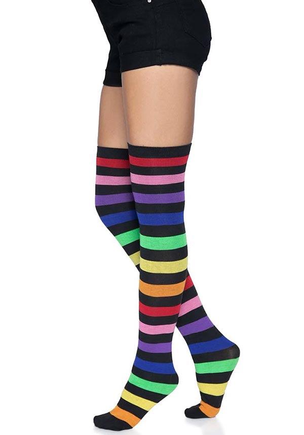 Aurora Rainbow | THIGH HIGH SOCKS - Beserk - all, all clothing, all ladies clothing, clickfrenzy15-2023, clothing, colorful, colourful, cpgstinc, discountapp, festival, fp, gifts socks, googleshopping, high socks, hosiery and socks, ladies clothing, ladies socks, long socks, multicolour, R060922, rainbow, rave, repriced260523, sep22, Sept, socks, stripe, striped, stripes, stripey, thigh high, tomfoolery, TOMIN320547, winter, winter clothing, winter wear