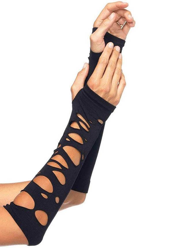Distressed | ARM WARMER GLOVES^ - Beserk - accessories, all, backorder, black, clickfrenzy15-2023, cosplay, cpgstinc, discountapp, distressed, fingerless, fp, gloves, gloves and armwarmers, goth, gothic, gothic accessories, ladies accessories, leg avenue, sep20, tomfoolery, winter, winter clothing, winter wear