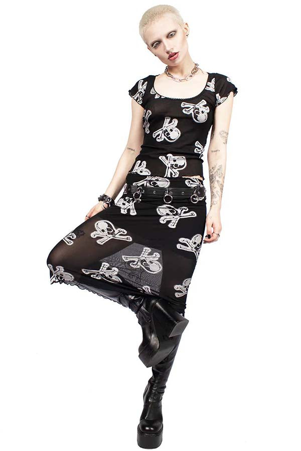 Silver Skully Mesh | MIDI SKIRT