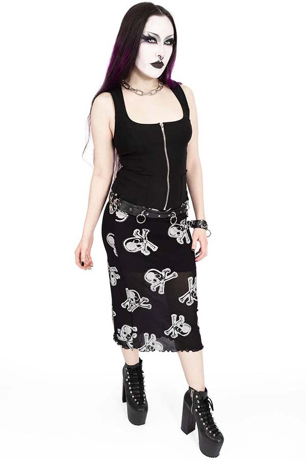Silver Skully Mesh | MIDI SKIRT