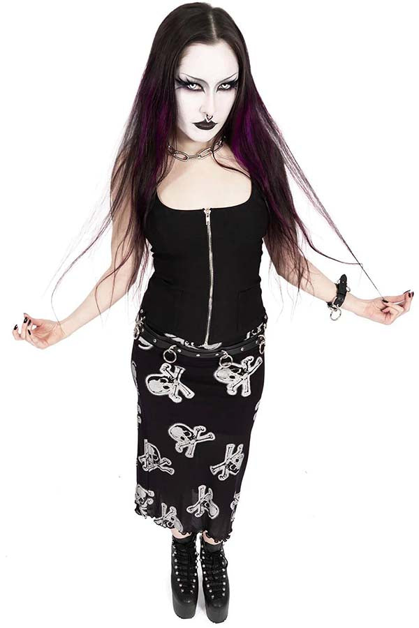 Silver Skully Mesh | MIDI SKIRT