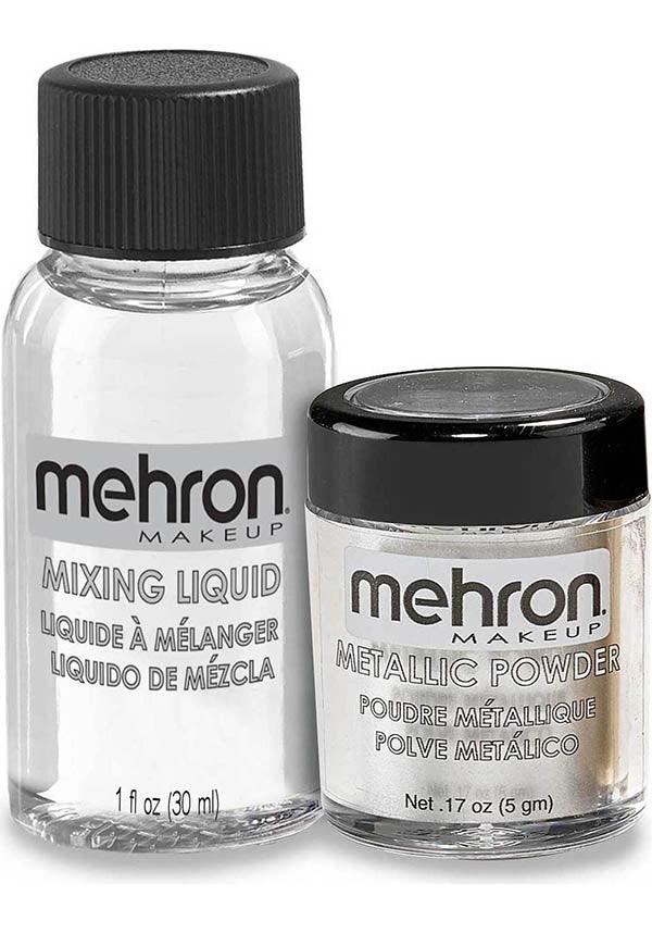 Silver Metallic Powder & Mixing Liquid | SET - Beserk - all, body, clickfrenzy15-2023, cosmetics, cpgstinc, discountapp, eyes, eyeshadow, eyeshadow liquid, eyeshadow loose, face, fp, halloween, halloween makeup, labelvegan, mehron makeup, repriced260523, silver, special fx makeup, tomfoolery, vegan