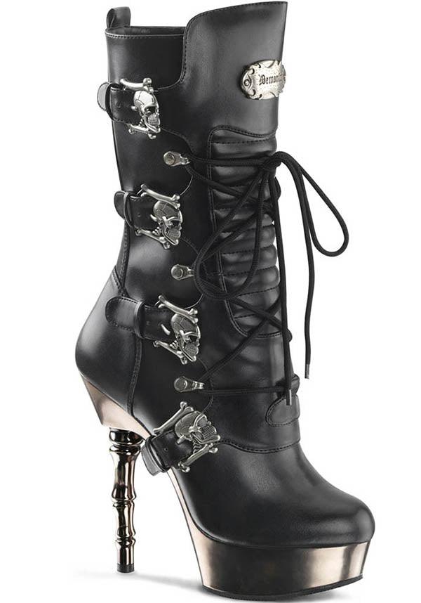 MUERTO-1026 [Black] | BOOTS [PREORDER] - Beserk - all, black, bone, bones, boots, boots [preorder], clickfrenzy15-2023, cosplay, costume, demonia, demonia shoes, discountapp, fp, goth, gothic, heels, heels [preorder], labelpreorder, labelvegan, pirate, pleaserimageupdated, ppo, preorder, shoes, skull, skulls, steampunk, vegan