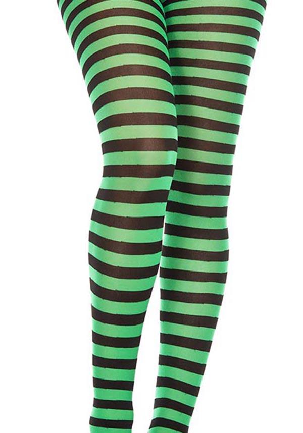 Music Legs - Striped Black/Kelly Green Tights - Buy Online Australia