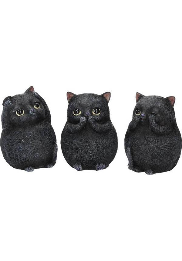 Three Wise Fat Cats | FIGURINE SET* - Beserk - all, black, black cat, cat, cats, clickfrenzy15-2023, cute animals, dec20, decor, decoration, decorations, discountapp, eofy2023, eofy2023mon26-25, figure, figurine, figurines, goth, gothic, gothic homewares, halloween homewares, home, homeware, homewares, nemesis now, sale, statue
