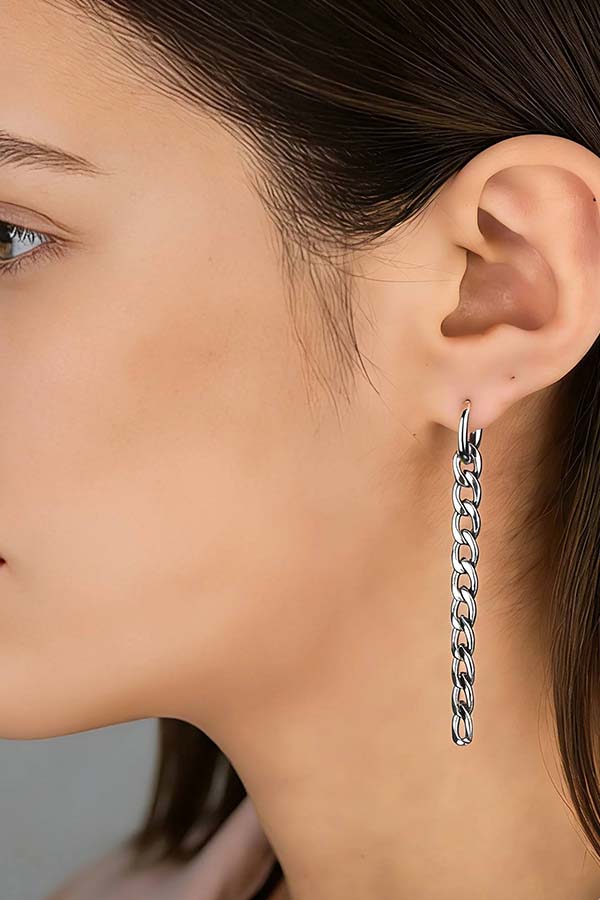 Minimalist Long Chain Drop Silver | EARRINGS