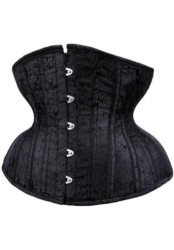 Black Brocade | UNDERBUST CORSET - Beserk - accessories, all, all clothing, all ladies, all ladies clothing, belts and buckles, black, burlesque, cinched waist, clickfrenzy15-2023, clothing, corset, costume, CU10, discountapp, edgy, fetish, fp, goth, gothic, gothic accessories, halloween, halloween costume, happy halloween, jan21, ladies, ladies accessories, ladies clothing, ladies underwear, lingerie, medieval, R120121, renaissance, restyle, sinched waist, waist