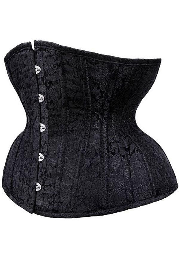 Black Brocade | UNDERBUST CORSET - Beserk - accessories, all, all clothing, all ladies, all ladies clothing, belts and buckles, black, burlesque, cinched waist, clickfrenzy15-2023, clothing, corset, costume, CU10, discountapp, edgy, fetish, fp, goth, gothic, gothic accessories, halloween, halloween costume, happy halloween, jan21, ladies, ladies accessories, ladies clothing, ladies underwear, lingerie, medieval, R120121, renaissance, restyle, sinched waist, waist