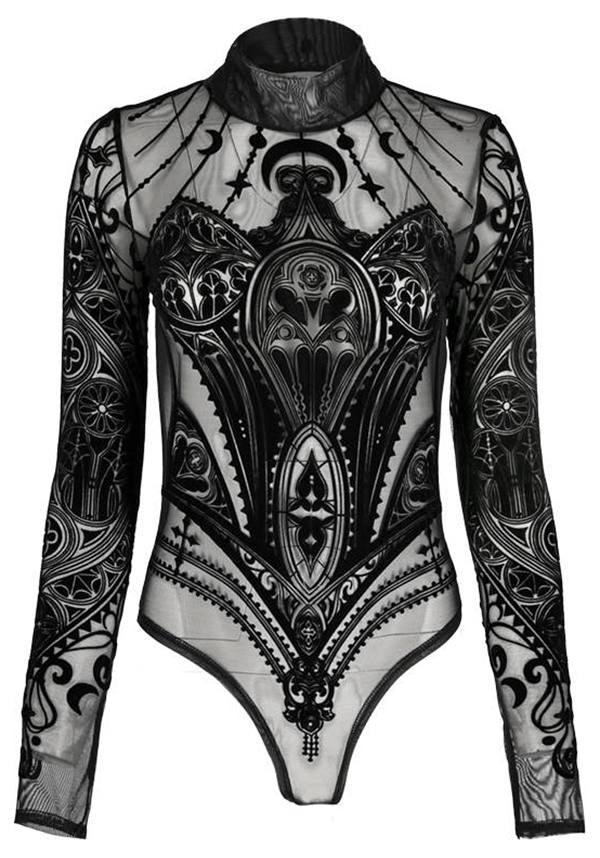 Cathedral Corset | MESH BODYSUIT - Beserk - all, all clothing, all ladies clothing, bodysuit, cathedral, clickfrenzy15-2023, clothing, crescent moon, cross, dec22, discountapp, fp, googleshopping, ladies clothing, ladies top, ladies tops, long sleeve top, mesh, moon, moon phase, plus size, R181222, restyle, RS213551, see through, sheer, sheer sleeves, top, tops, women, womens, womens top