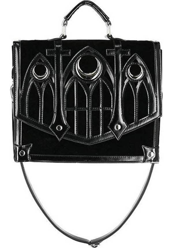 Cathedral Crescent | HANDBAG - Beserk - accessories, all, bag, black, clickfrenzy15-2023, crescent moon, discountapp, fp, gothic accessories, gothic bag, hand bag, handbag, handbags and purses, jan21, labelvegan, ladies accessories, large bag, messenger bag, moon, restyle, vegan, witch, witches, witchy