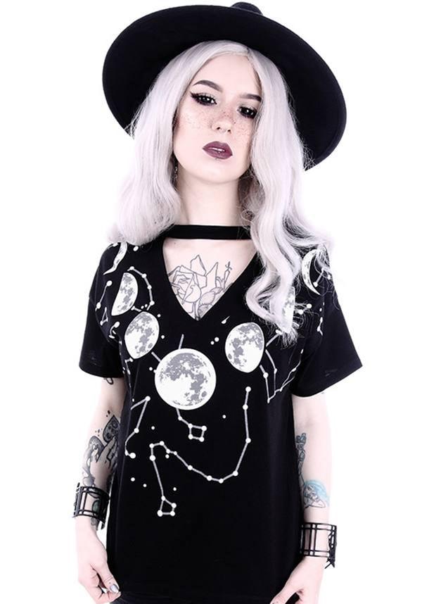 Moon Phases | T-SHIRT - Beserk - all, all clothing, all ladies, all ladies clothing, black, clickfrenzy15-2023, clothing, discountapp, edgy, fp, gothic, jan18, ladies, ladies clothing, ladies top, moon, shirt, short sleeved top, tees and tops, top, tops, tshirt, tshirts and tops, womens top