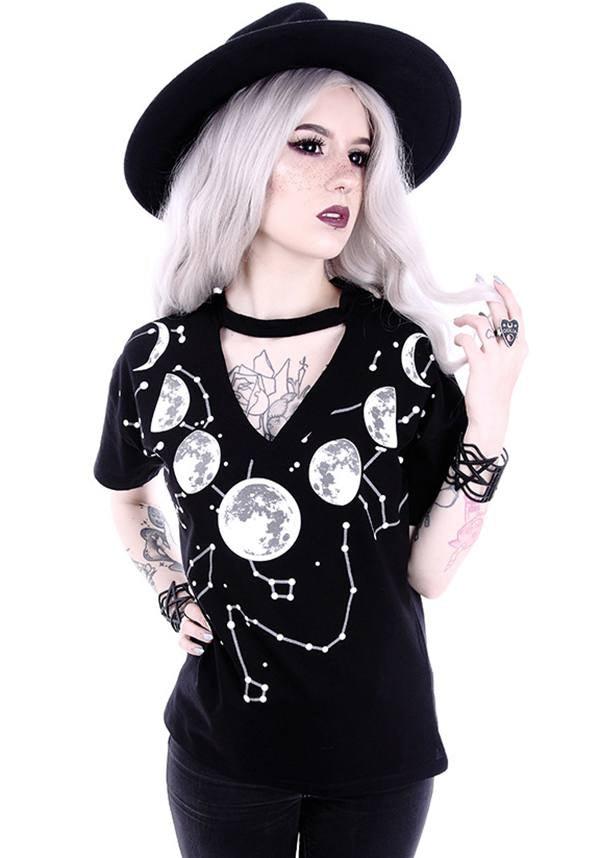 Moon Phases | T-SHIRT - Beserk - all, all clothing, all ladies, all ladies clothing, black, clickfrenzy15-2023, clothing, discountapp, edgy, fp, gothic, jan18, ladies, ladies clothing, ladies top, moon, shirt, short sleeved top, tees and tops, top, tops, tshirt, tshirts and tops, womens top