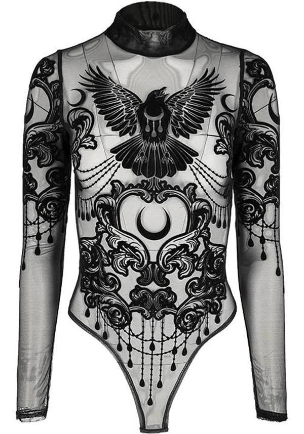 Raven | MESH BODYSUIT - Beserk - all, all clothing, all ladies clothing, bird, bodysuit, clickfrenzy15-2023, clothing, discountapp, fp, girls top, ladies clothing, long sleeve top, may22, plus size, R190522, restyle, RS203134, see through, sheer, tees and tops, top, tops, tshirts and tops, winter, winter clothing, womens top