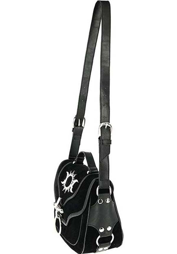 Triple Goddess | BAG - Beserk - accessories, adjustable strap, all, bag, black, clickfrenzy15-2023, crescent moon, discountapp, fp, full moon, goth, gothic, gothic accessories, handbag, handbags and purses, labelvegan, ladies, ladies accessories, moon, oct19, restyle, sun, triple moon, vegan, velvet, witch, witchy