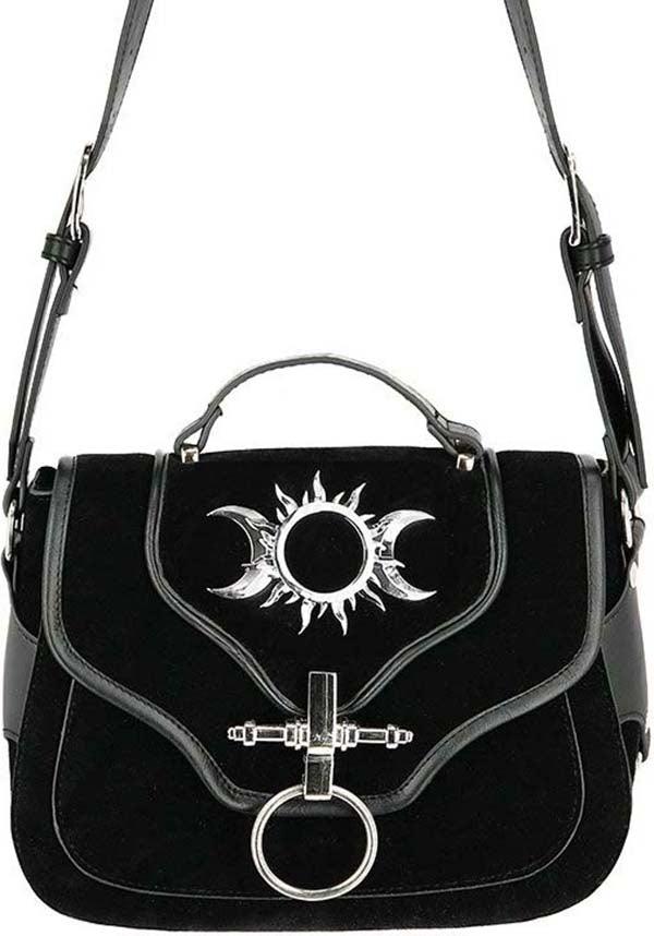 Triple Goddess | BAG - Beserk - accessories, adjustable strap, all, bag, black, clickfrenzy15-2023, crescent moon, discountapp, fp, full moon, goth, gothic, gothic accessories, handbag, handbags and purses, labelvegan, ladies, ladies accessories, moon, oct19, restyle, sun, triple moon, vegan, velvet, witch, witchy