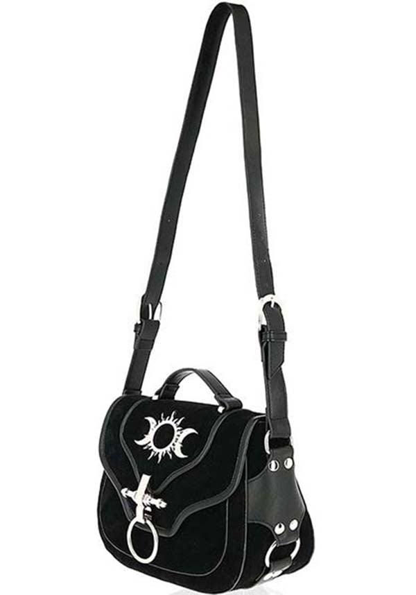 Triple Goddess | BAG - Beserk - accessories, adjustable strap, all, bag, black, clickfrenzy15-2023, crescent moon, discountapp, fp, full moon, goth, gothic, gothic accessories, handbag, handbags and purses, labelvegan, ladies, ladies accessories, moon, oct19, restyle, sun, triple moon, vegan, velvet, witch, witchy
