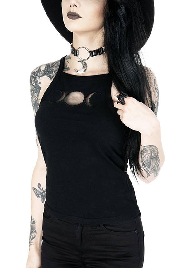 Triple Goddess | TOP - Beserk - all, all clothing, all ladies, all ladies clothing, black, clickfrenzy15-2023, clothing, crescent moon, discountapp, edgy, fp, gothic, ladies, ladies clothing, moon, nov18, plus, plus size, restyle, singlet, top, tops, tshirts and tops