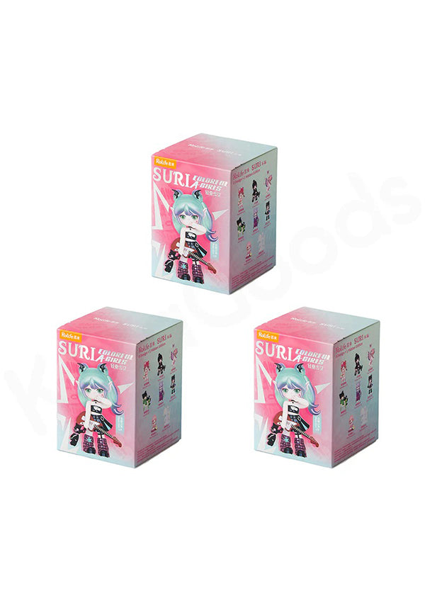 Three boxes of Suri character figurines on a white background