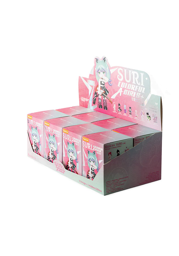 Display of 'Suri' product boxes with a white background