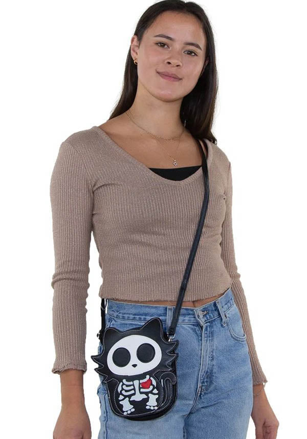 Glow in the Dark Sugar Skull Cat | CROSSBODY BAG*