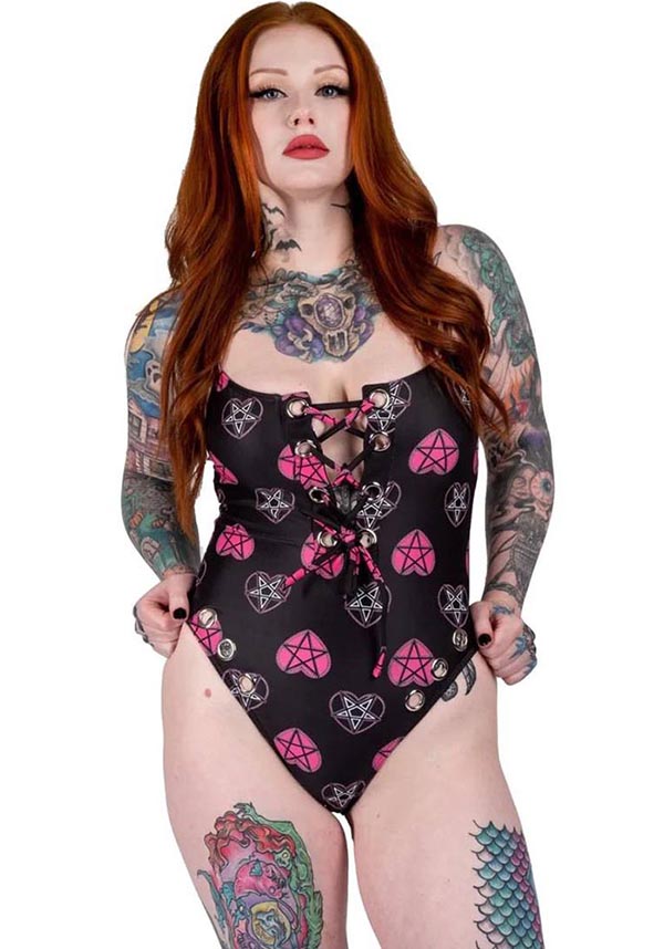 Pastel Goth Pentagram Hearts | SWIMSUIT*
