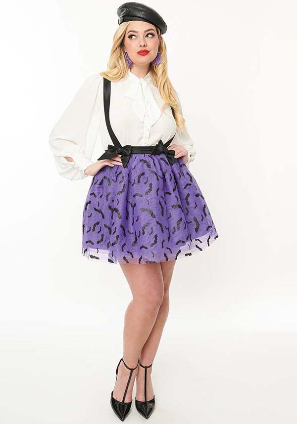 Glitter Bat Print Tulle Suspender | MINI SKIRT**