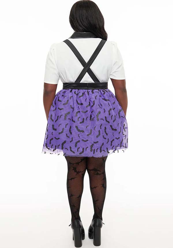 Glitter Bat Print Tulle Suspender | MINI SKIRT**