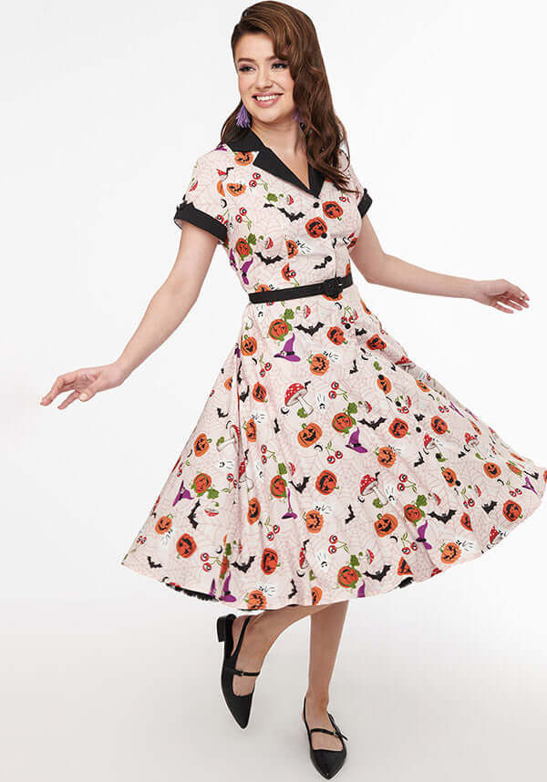 Halloween Print Belted | SWING SHIRT DRESS**