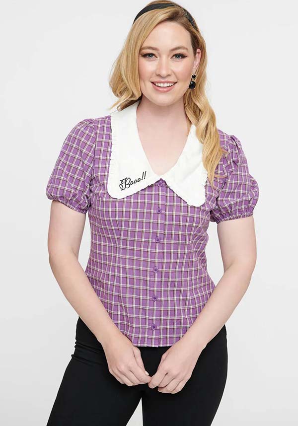 Purple Plaid Oversized | COLLAR TOP**