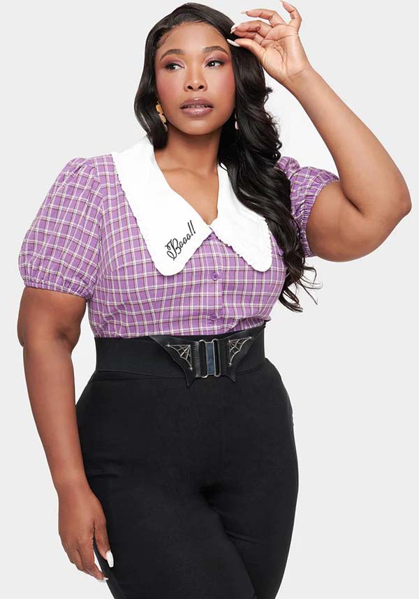 Purple Plaid Oversized | COLLAR TOP**