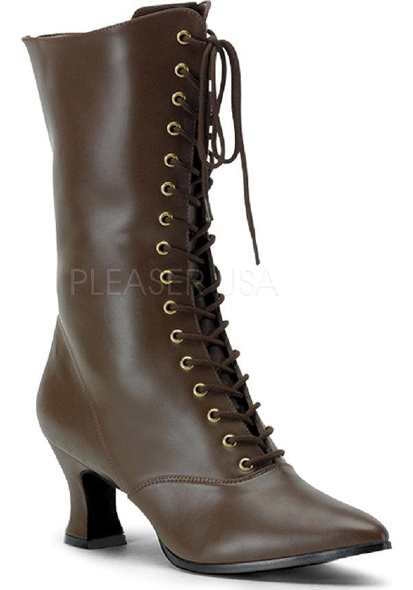 VICTORIAN-120 [Brown] | BOOTS [PREORDER] - Beserk - all, boots, boots [preorder], brown, clickfrenzy15-2023, discountapp, fp, funtasma, labelpreorder, mid calf boots, ppo, preorder, shoes