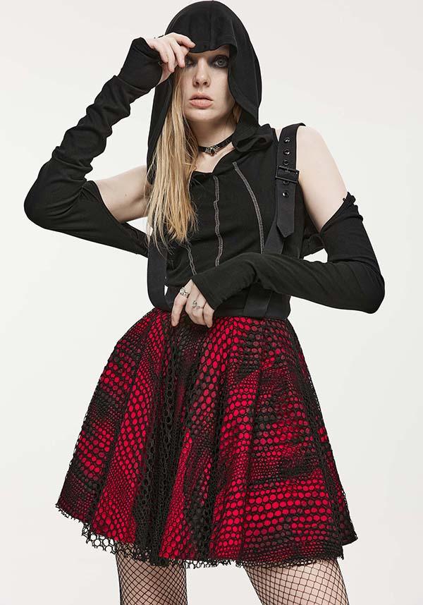 Rock Sweetheart | STRAP SKIRT - Beserk - adjustable strap, all, all clothing, all ladies clothing, apr23, clothing, discountapp, fp, googleshopping, goth, gothic, grunge, ladies clothing, ladies skirt, mesh, plus size, PR240323, punk, punk rave, punkrave, R160423, red and black, rock, short skirt, skirt, skirts, womens skirt