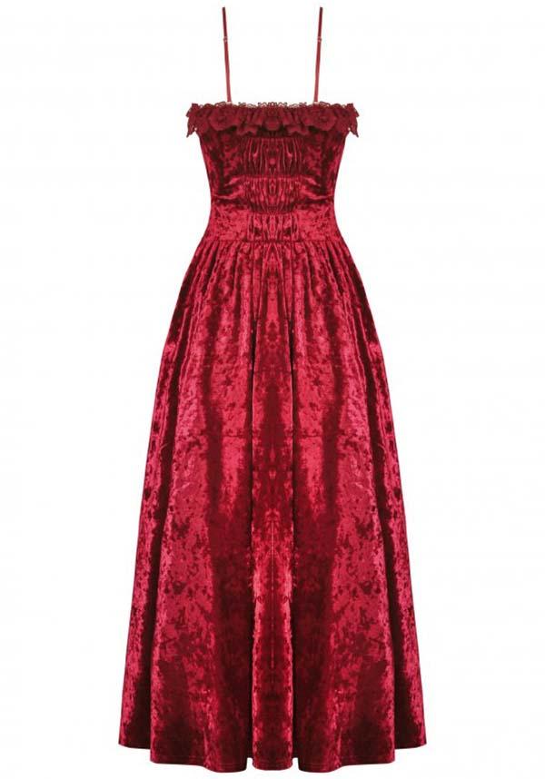 Blood Rose | VELVET MAXI DRESS - Beserk - all, all clothing, all ladies clothing, apr23, asymmetric, asymmetrical, bat, bat wings, bats, batwing, chain, chains, clothing, cross, dark in love, DIL230401, discountapp, dress, dresses, fantasy, formal, formal wear, fp, googleshopping, goth, gothic, lace, ladies clothing, ladies dress, ladies dresses, long dress, maxi dress, R230423, red, renaissance, see through, sheer, silver, velvet, witchy, womens dress, womens dresses