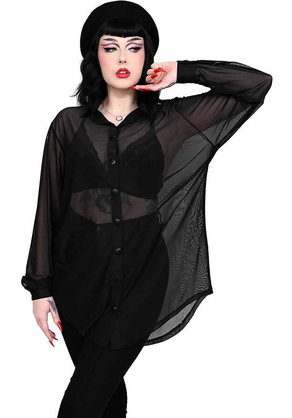 Mesh Memphis | OVERSIZED SHIRT - Beserk - all, all clothing, all ladies, all ladies clothing, black, button up, clickfrenzy15-2023, clothing, discountapp, FB146728, foxblood, fp, googleshopping, goth, gothic, ladies, ladies clothing, ladies shirt, ladies top, long sleeve top, mar23, mesh, plus size, R140323, sheer, tees and tops, top, tops, tshirts and tops, winter, winter clothing, winter wear, womens top