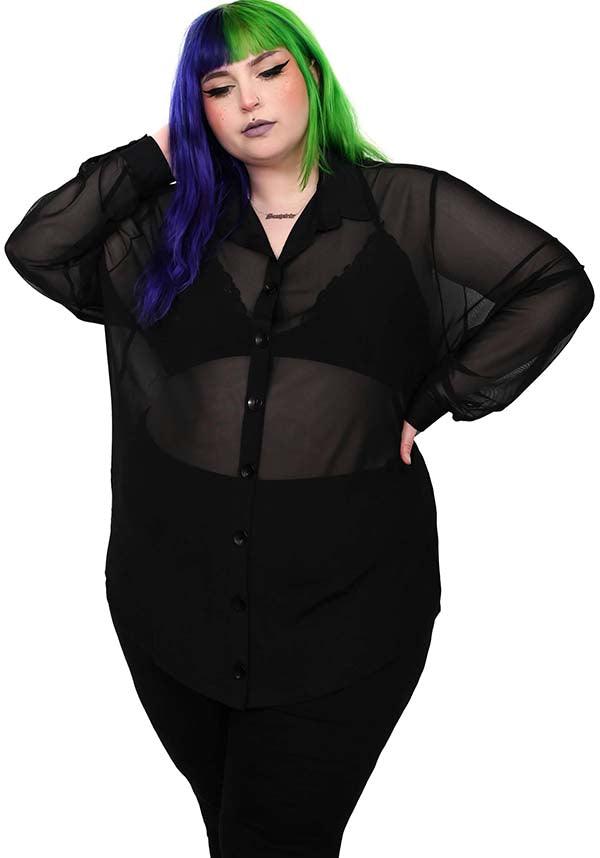 Mesh Memphis | OVERSIZED SHIRT - Beserk - all, all clothing, all ladies, all ladies clothing, black, button up, clickfrenzy15-2023, clothing, discountapp, FB146728, foxblood, fp, googleshopping, goth, gothic, ladies, ladies clothing, ladies shirt, ladies top, long sleeve top, mar23, mesh, plus size, R140323, sheer, tees and tops, top, tops, tshirts and tops, winter, winter clothing, winter wear, womens top