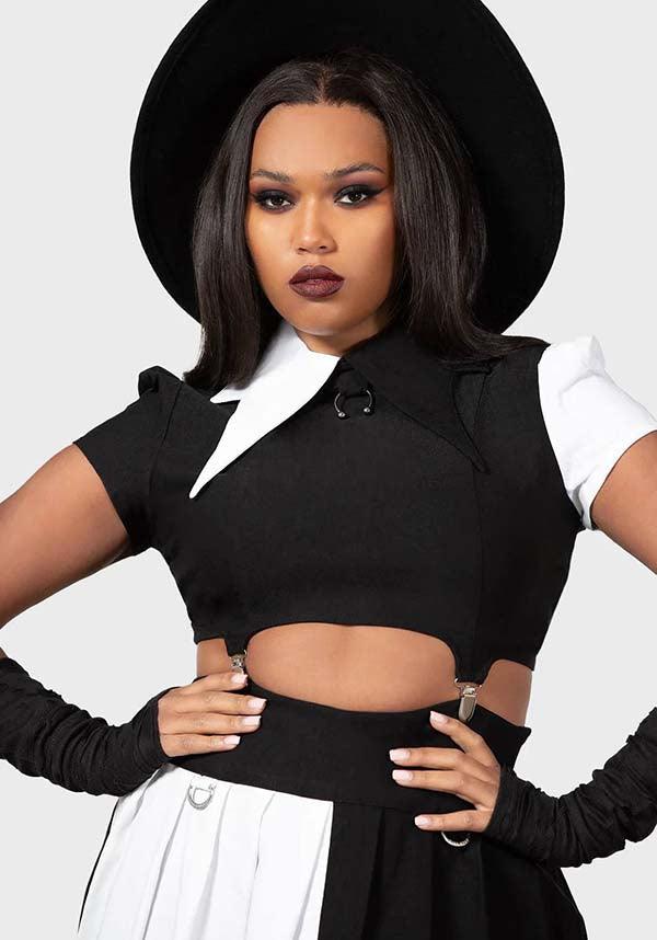 Hels Harlequin | TOP - Beserk - all, all clothing, all ladies, all ladies clothing, black and white, clickfrenzy15-2023, clothing, collared, crop top, cropped, cropped top, croptop, discountapp, feb23, fitted, fp, googleshopping, goth, gothic, kill star, killstar, killstarsaleapril, KS1069192, ladies, ladies clothing, ladies crop, ladies crop top, ladies top, ladies tops, R140223, tees and tops, top, tops, tshirts and tops, witchy, womens crop, womens crop tops, womens top