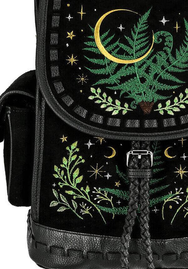 Herbal | BACKPACK - Beserk - accessories, all, all ladies, apr23, back bag, back pack, backpack, bag, bags, black, clickfrenzy15-2023, crescent moon, discountapp, fern, fp, googleshopping, goth, gothic, gothic accessories, gothic bag, labelvegan, ladies, ladies accessories, mens accessories, moon, moon phase, R020423, RS218094, star, stars, tassel, vegan, velvet, witchy