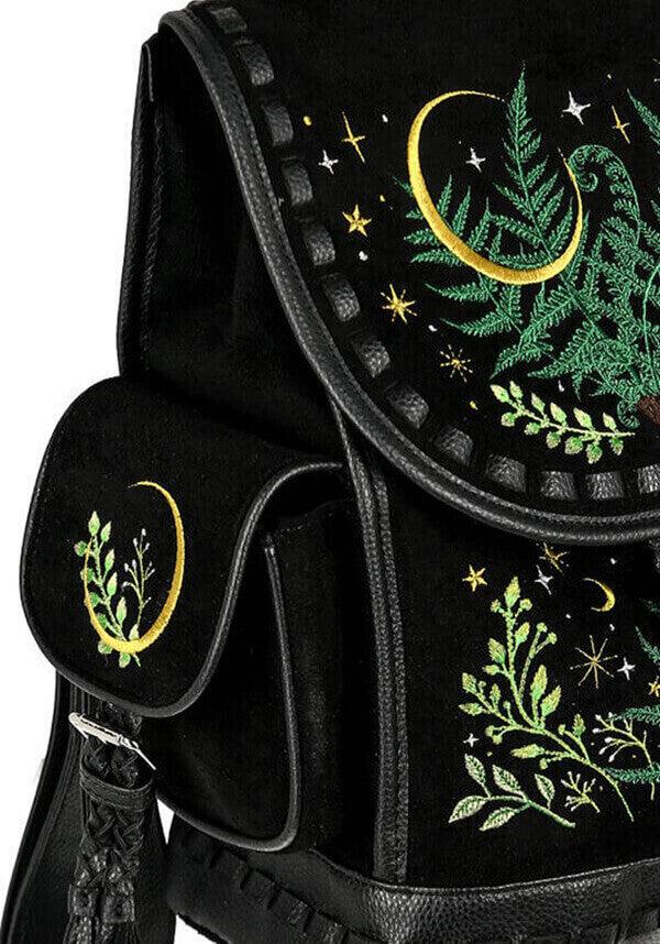 Herbal | BACKPACK - Beserk - accessories, all, all ladies, apr23, back bag, back pack, backpack, bag, bags, black, clickfrenzy15-2023, crescent moon, discountapp, fern, fp, googleshopping, goth, gothic, gothic accessories, gothic bag, labelvegan, ladies, ladies accessories, mens accessories, moon, moon phase, R020423, RS218094, star, stars, tassel, vegan, velvet, witchy