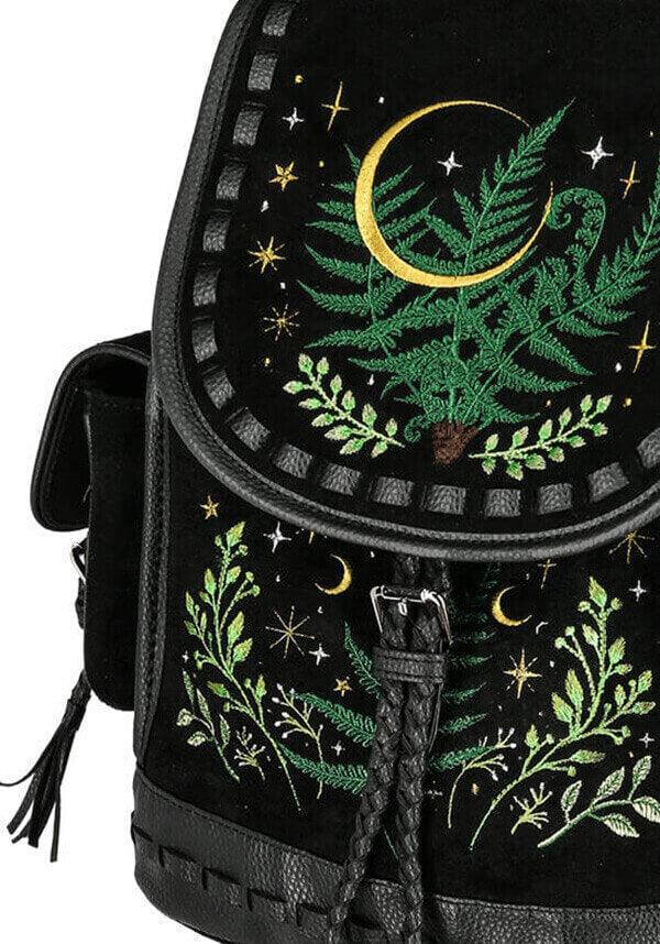 Herbal | BACKPACK - Beserk - accessories, all, all ladies, apr23, back bag, back pack, backpack, bag, bags, black, clickfrenzy15-2023, crescent moon, discountapp, fern, fp, googleshopping, goth, gothic, gothic accessories, gothic bag, labelvegan, ladies, ladies accessories, mens accessories, moon, moon phase, R020423, RS218094, star, stars, tassel, vegan, velvet, witchy