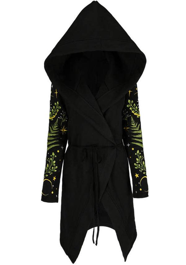 Herbal Fern | LONG HOODIE - Beserk - all, all clothing, all ladies clothing, apr23, black, clothing, crescent moon, discountapp, emo, fern, fp, goth, gothic, hooded jumper, hoody, jackets and jumpers, jumpers and jackets, ladies clothing, ladies outerwear, moon, moon phase, mothers day, mothersday, mothersdaycosy, outerwear, plus, plus size, R230423, restyle, RS218831, star, stars, winter, winter clothing, winter wear, witchy, women, womens, womens hoodie