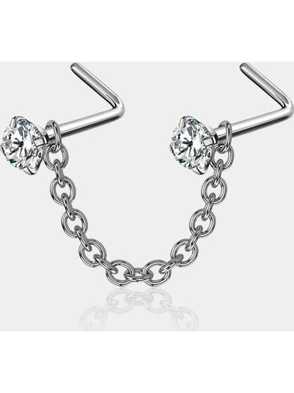 L-shaped Cz Nose Stud Chain | NOSE RING