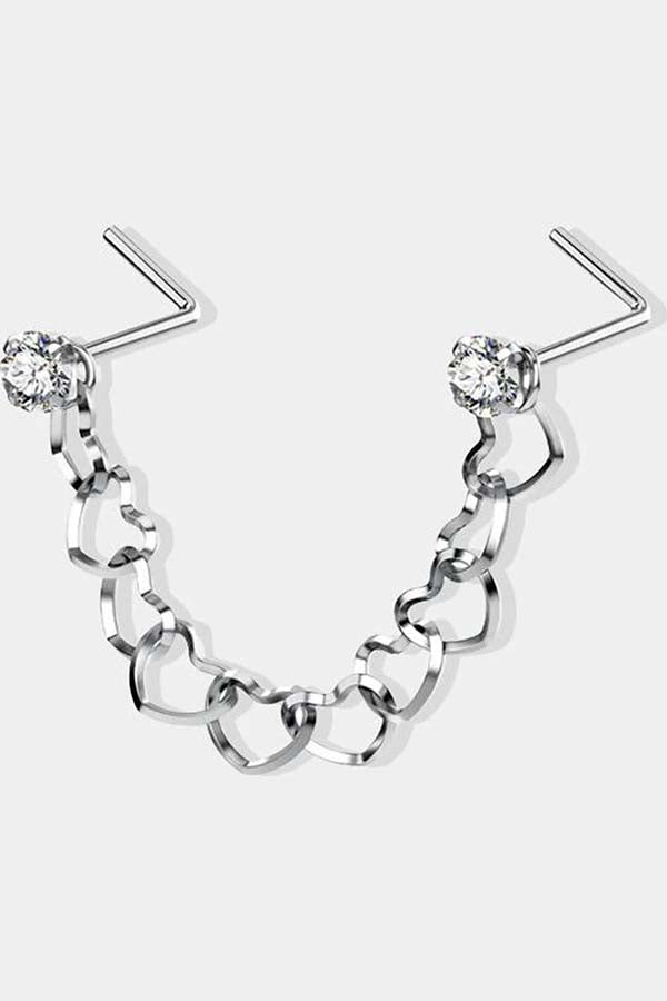 L-shaped CZ | NOSE STUD & CHAIN SET