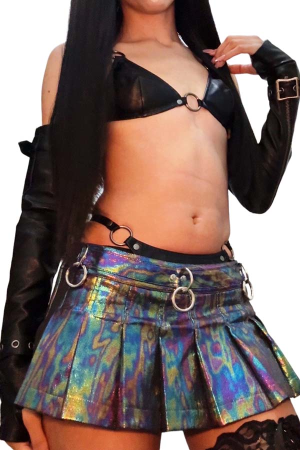 Pleated D-Ring [Oil Spill] Micro | MINI SKIRT