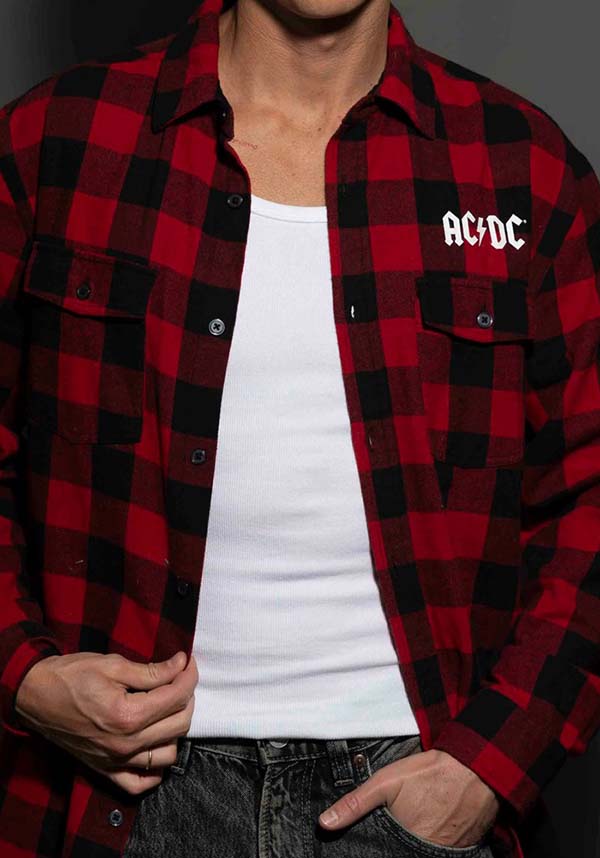 AC/DC | Est 1973 [Black/Red] LONGSLEEVE FLANNEL SHIRT [PREORDER]