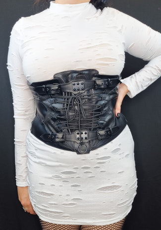 Bux Silver Brocade Underbust With Black Shoulder Straps