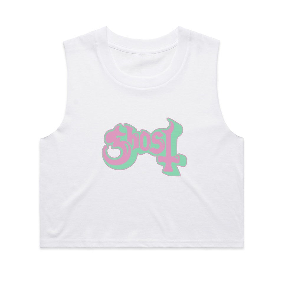 Ghost | Satanic Panic Logo [White] CROP TANK TOP [PREORDER]