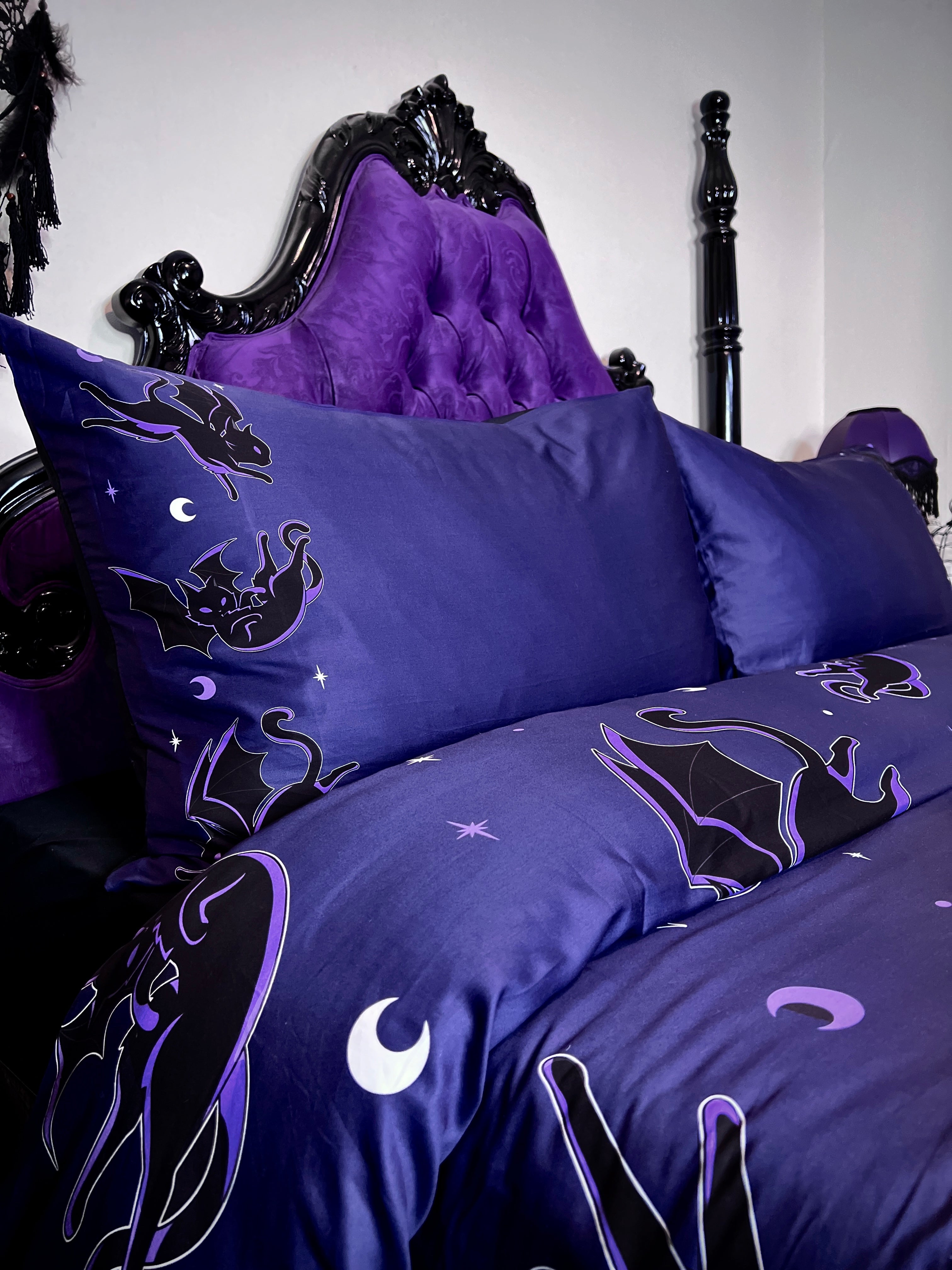 Batty Cats [Purple] | QUEEN QUILT SET [COTTON]