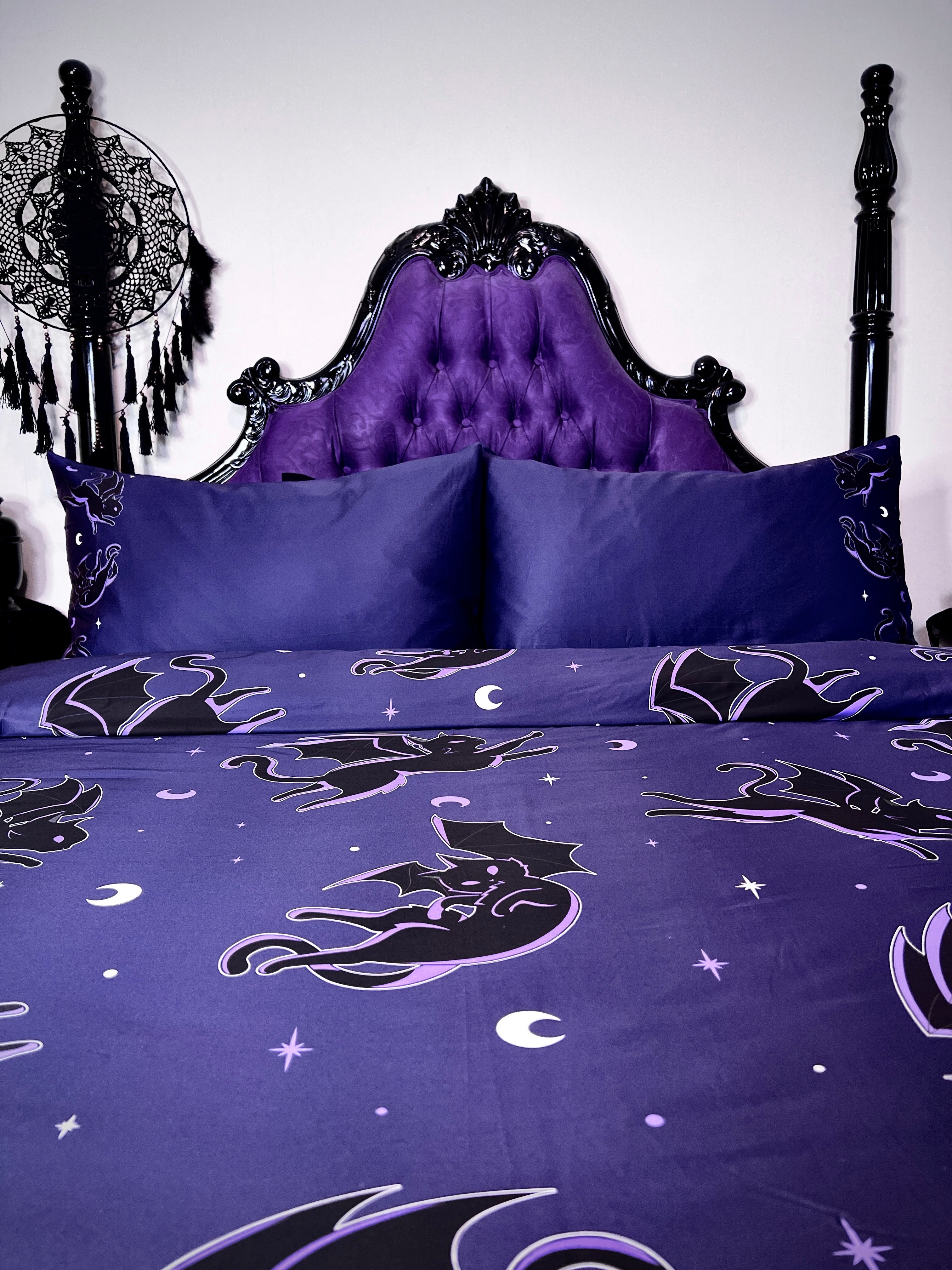 Batty Cats [Purple] | QUEEN QUILT SET [COTTON]