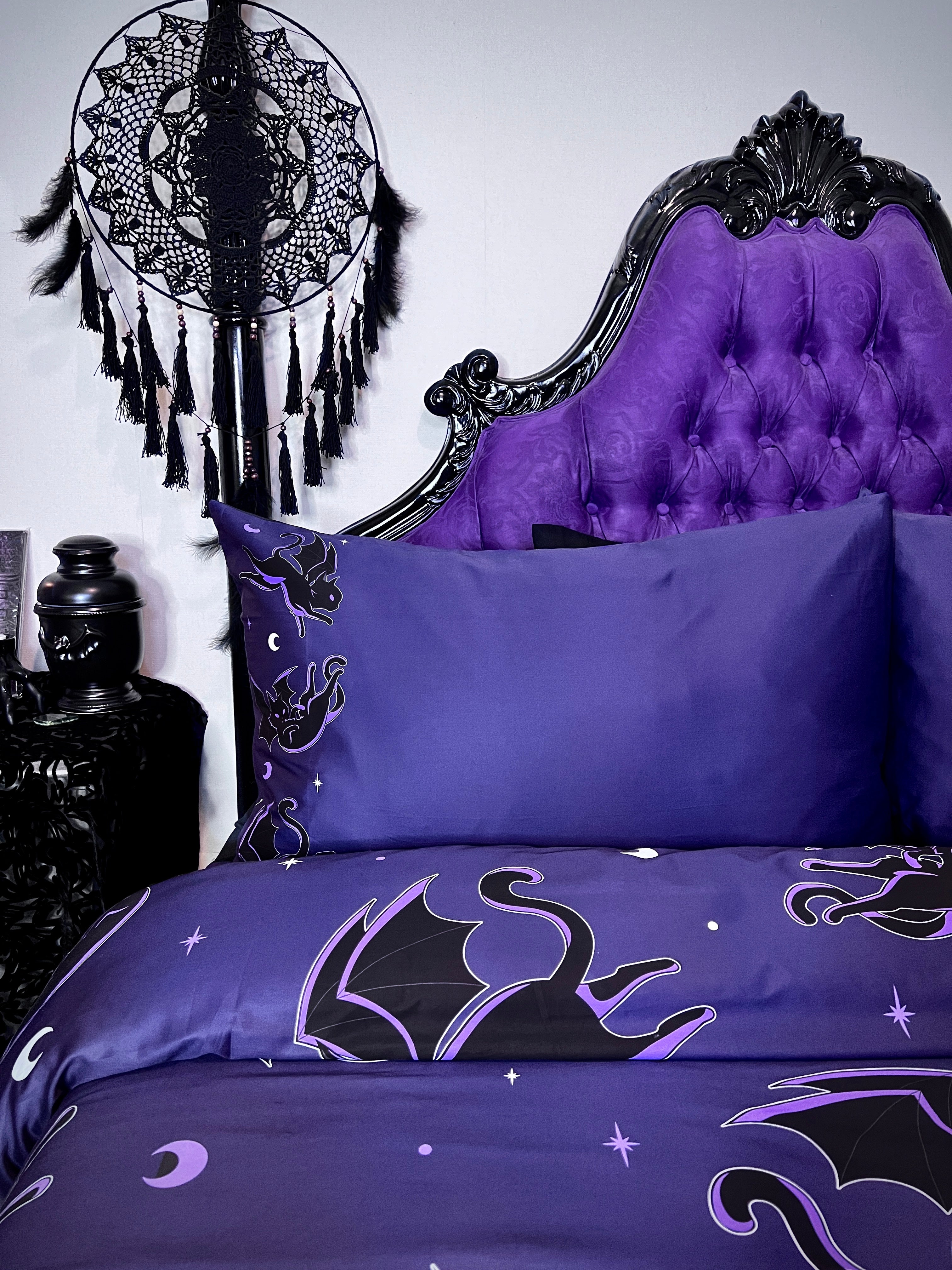 Batty Cats [Purple] | QUEEN QUILT SET [COTTON]